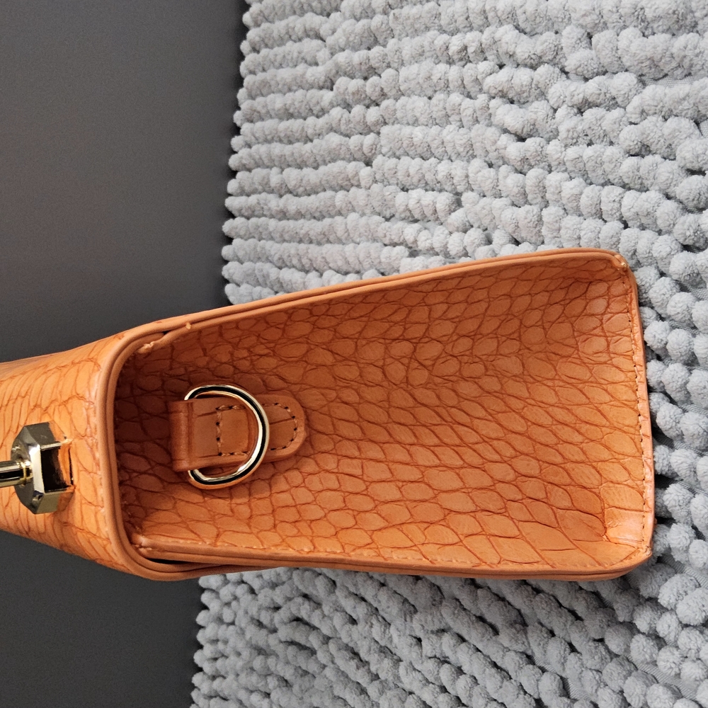 New Badgley Mischka Croco flap over crossbody bag in Orange - Picture 12 of 15